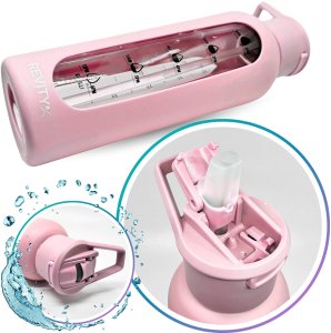 Revity Szklana butelka na wodę bidon z dziubkiem i miarką w silikonowym etui 4