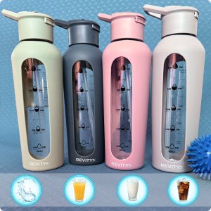 Revity Szklana butelka na wodę bidon z dziubkiem i miarką w silikonowym etui 5