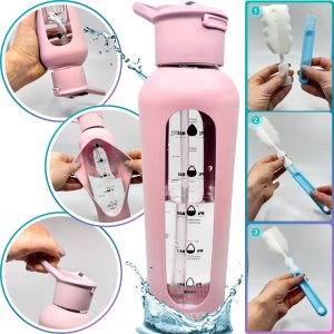 Revity Szklana butelka na wodę bidon z dziubkiem i miarką w silikonowym etui 6