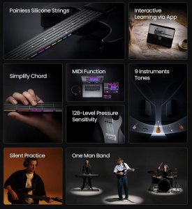 Cyfrowa Wielofunkcyjna Gitara Elektryczna Midi Led Aeroband / Bez Strojenia / Ag01 / Czarny 6