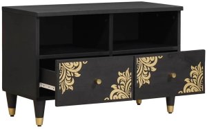 vidaXL Szafka pod telewizor czarny 70 x 33 x 46 cm drewno mango 2