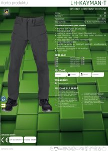 Męskie spodnie ochronne do pasa zamek guzik wyprofilowane kolana gumka pas kieszenie nylon elastan ciemnoszary fason SLIM LH-KAYMAN-T 50 7