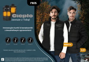 Pikowany męski bezrękawnik ochronny stójka ocieplany wodoodporne panele grzewcze 3 tryby powerbank USB A zamek błyskawiczny NOORVIK 3XL 12