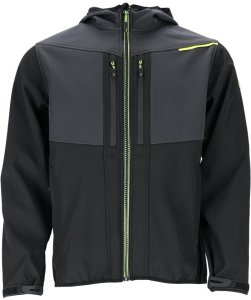 Kurtka męska ochronna softshell stójka zamek ocieplana polarem kaptur rękawy rzep regulacja membrana TPU czarno-szaro-źółta GULF L 2