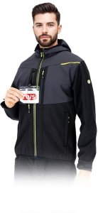 Kurtka męska ochronna softshell stójka zamek ocieplana polarem kaptur rękawy rzep regulacja membrana TPU czarno-szaro-źółta GULF L 9