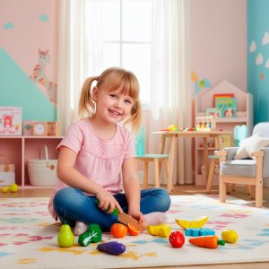 Owoce i warzywa drewniane dla dzieci, nożyk do krojenia, zabawki zestaw 13 el. kolorowe UNIWERSALNY 4