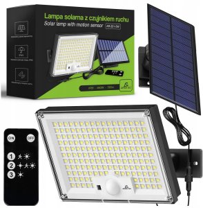 LAMPA SOLARNA LED 300W Z OSOBNYM PANELEM PILOT Z CZUJNIKIEM ZMIERZCHU RUCHU 2