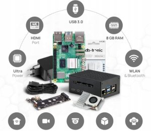 db-tronic Raspberry Pi 5 8 GB RAM PCIe M.2 NVMe SSD 27W edycja 64 GB zestaw 4