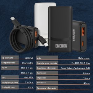 Ładowarka GaN 65W 1xUSB-C 1xUSB-A Czarna 11