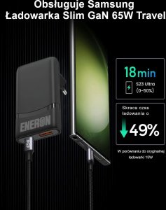 Ładowarka GaN 65W 1xUSB-C 1xUSB-A Czarna 15