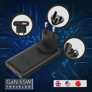 Ładowarka GaN 65W 1xUSB-C 1xUSB-A Czarna 7