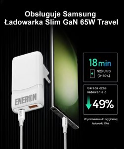 Ładowarka Eneron Szybka Ładowarka podróżna GaN Travel 65W 1xUSB-C 1xUSB-A SuperFast Charging biała 9