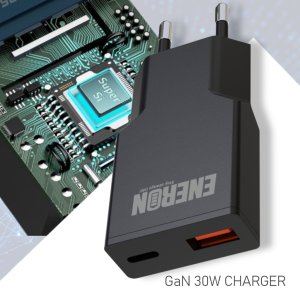 Ładowarka Eneron SZYBKA ŁADOWARKA SIECIOWA USB-C USB-A 30W GaN Slim DO TELEFONU/TABLETU 13