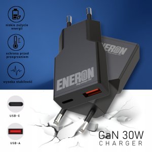 Ładowarka Eneron SZYBKA ŁADOWARKA SIECIOWA USB-C USB-A 30W GaN Slim DO TELEFONU/TABLETU 14