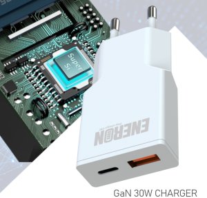 SZYBKA ŁADOWARKA SIECIOWA USB-C+A 30W GaN Slim DO TELEFONU/TABLETU Type-C biała 15