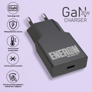 Ładowarka Eneron SZYBKA ŁADOWARKA SIECIOWA USB-C 20W GaN Slim czarna 12