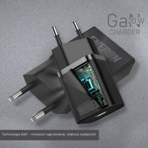Ładowarka Eneron SZYBKA ŁADOWARKA SIECIOWA USB-C 20W GaN Slim czarna 16
