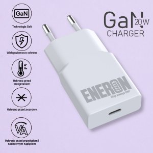 SZYBKA ŁADOWARKA SIECIOWA USB-C 20W GaN Slim DO TELEFONU/TABLETU BIAŁA 16