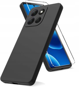 krainaGSM Etui Czarny Matowy Silikon Slim do Motorola G86 Power + SZKŁO 9H 2