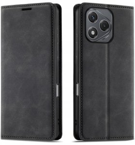 krainaGSM ETUI Z KLAPKĄ do Honor 400 Lite Zamykane Magnetyczne Skórzane czarne +Szkło 3