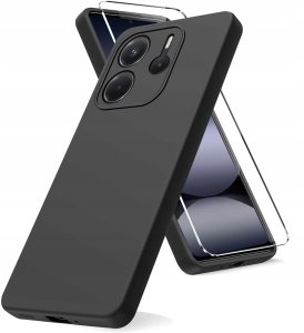 krainaGSM Etui Czarny Matowy Silikon Slim do Xiaomi Redmi Note 14 4G + SZKŁO 9H 2