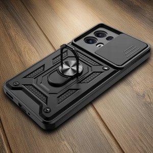 krainaGSM Etui Pancerne CZARNE SLIDE do Oppo Reno 13 Pro wzmocnione + 2x Szkło 9H 2