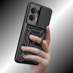 krainaGSM Etui Pancerne CZARNE SLIDE do Oppo Reno 13 Pro wzmocnione + 2x Szkło 9H 6