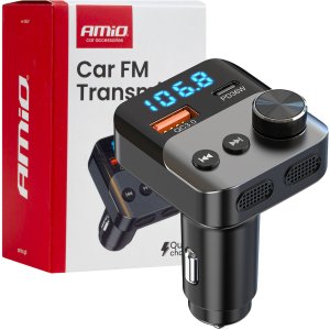 Transmiter samochodowy fm 1×usb-a 1×usb-c 12v 24v amio-04647 12