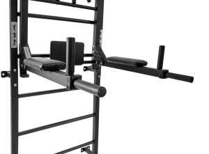 Małpiszon Drabinka gimnastyczna Profi czarny + drążek i poręcze do dipów 2w1 | 250 kg 2