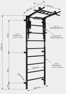 Małpiszon Drabinka gimnastyczna Profi czarny + drążek i poręcze do dipów 2w1 | 250 kg 3