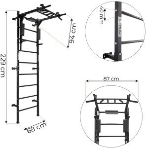 Małpiszon Drabinka gimnastyczna Profi czarny + drążek i poręcze do dipów 2w1 | 250 kg 5