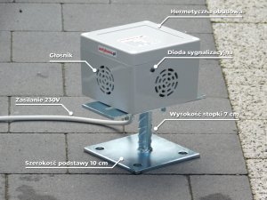 Antykuna.pl Odstraszacz Cichy Light&Flash 3 strony działania, na parking / strych / balkon Hermetyczny, na stopce Zasilanie 230V 3