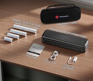 Drukarka etykiet Phomemo Drukarka termiczna A4 mobilna 4 rolki papieru w zestawie 5