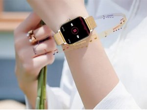 Smartwatch zegarek damski męski gumowy pasek sport bluetooth rozmowy złoty 11