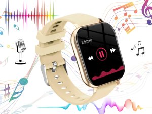 Smartwatch zegarek damski męski gumowy pasek sport bluetooth rozmowy złoty 2