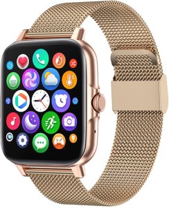 Smartwatch zegarek damski męski gumowy pasek sport bluetooth rozmowy złoty 4