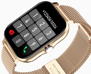 Smartwatch zegarek damski męski gumowy pasek sport bluetooth rozmowy złoty 5