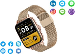 Smartwatch zegarek damski męski gumowy pasek sport bluetooth rozmowy złoty 8