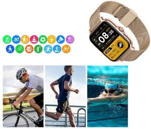 Smartwatch zegarek damski męski gumowy pasek sport bluetooth rozmowy złoty 9