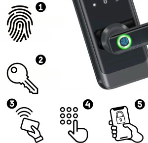 ZAMEK ELEKTRONICZNY KLAMKA DO DRZWI CZARNA NA KOD SZYFR ODCISK PALCA TTLOCK 12