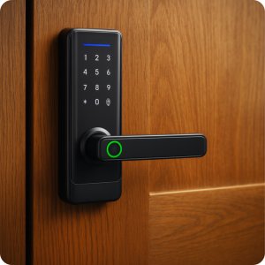 ZAMEK ELEKTRONICZNY KLAMKA DO DRZWI CZARNA NA KOD SZYFR ODCISK PALCA TTLOCK 2