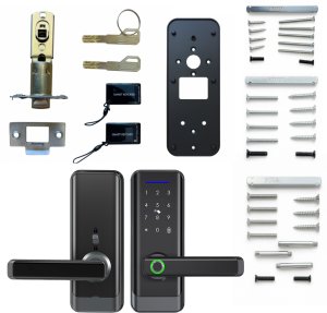 ZAMEK ELEKTRONICZNY KLAMKA DO DRZWI CZARNA NA KOD SZYFR ODCISK PALCA TTLOCK 9