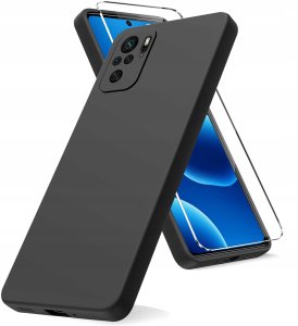 krainaGSM Etui Czarny Matowy Silikon Slim do Xiaomi Redmi Note 10 | 10s + SZKŁO 9H 2