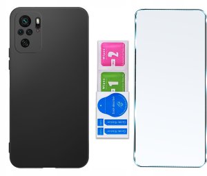 krainaGSM Etui Czarny Matowy Silikon Slim do Xiaomi Redmi Note 10 | 10s + SZKŁO 9H 6