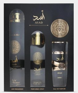 SET LATTAFA Asad EDP spray 100ml + DEO spray 200ml + AIR FRESHENER spray 300ml 3