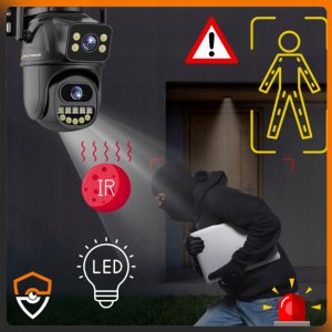 PODWÓJNA KAMERA WIFI IP 10 MPX FUNKCJE AI ZEWNĘTRZNA 4K OBROTOWA UHD ZOOM 9