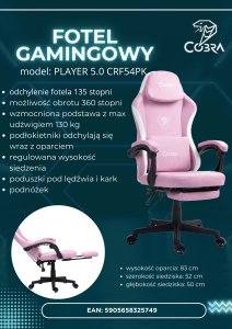 Fotel Cobra PLAYER 5.0 Różowy (CRF54PK) 16