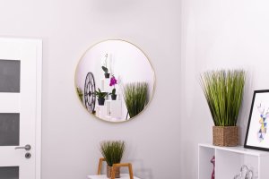 Leobert Lustro okrągłe 70 cm złoty metalowy ramy nowoczesny ścienny 7