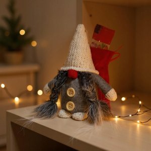 MIKOŁAJEK DEKORACYJNY Z WORKIEM NA PREZENT 15CM CIEMNO SZARY 7
