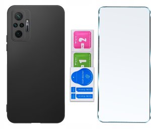 Etui Czarne Matowe Silikon Slim do Xiaomi Redmi Note 10 Pro + SZKŁO 9H 6